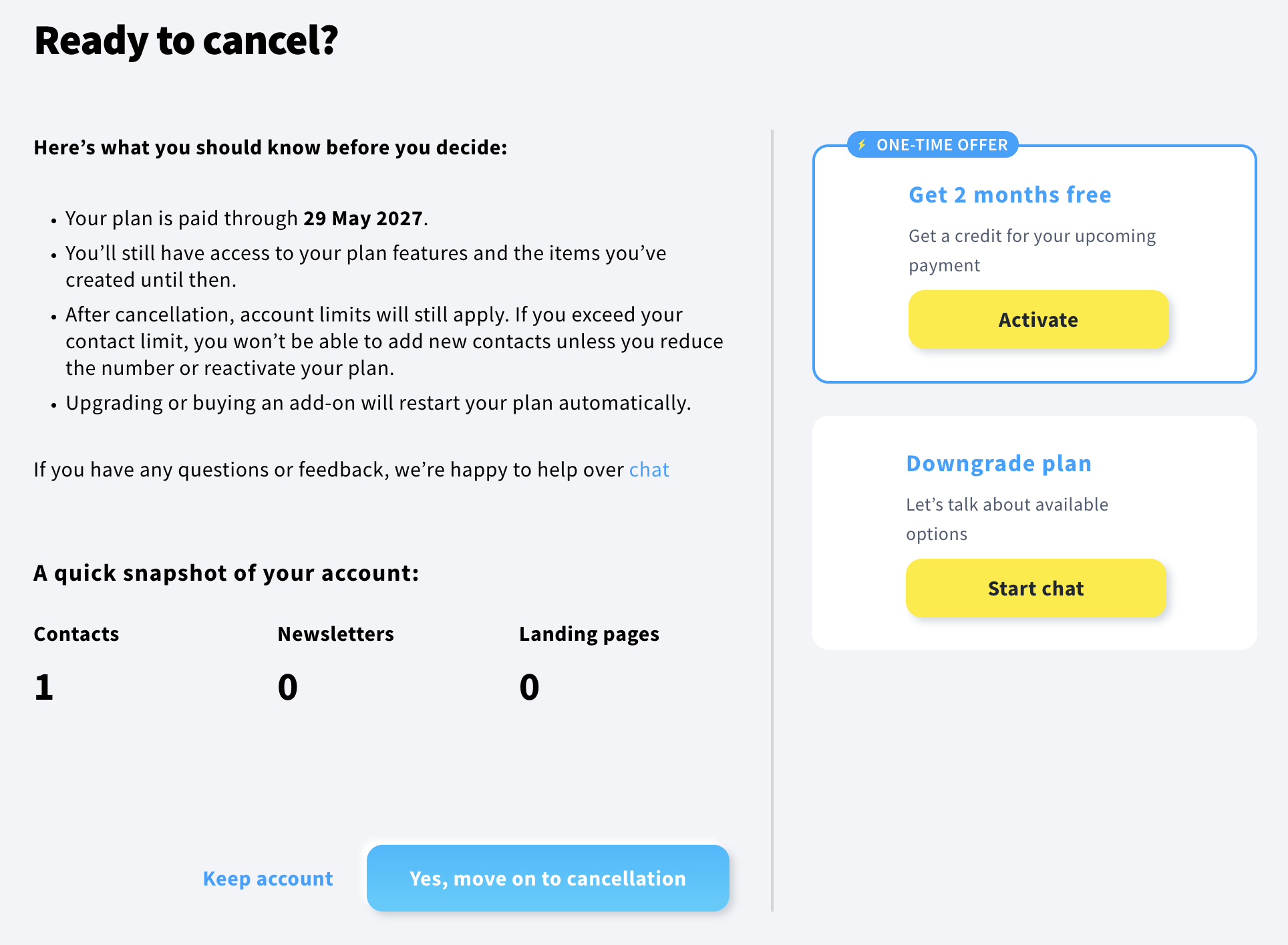 Cancelation confirmation screen.