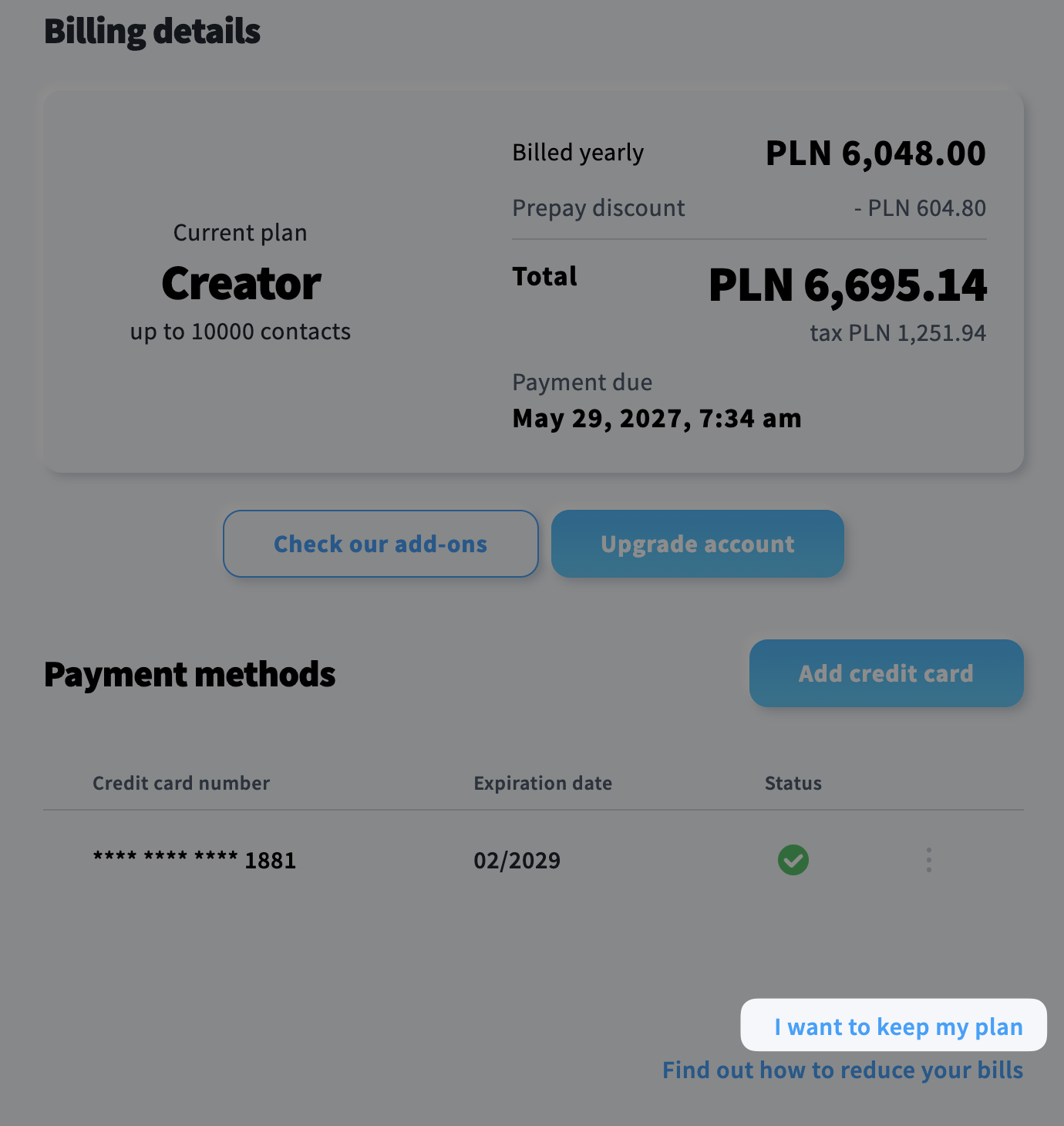 'I want to keep my plan' button on the billing page used to cancel the account cancellation.