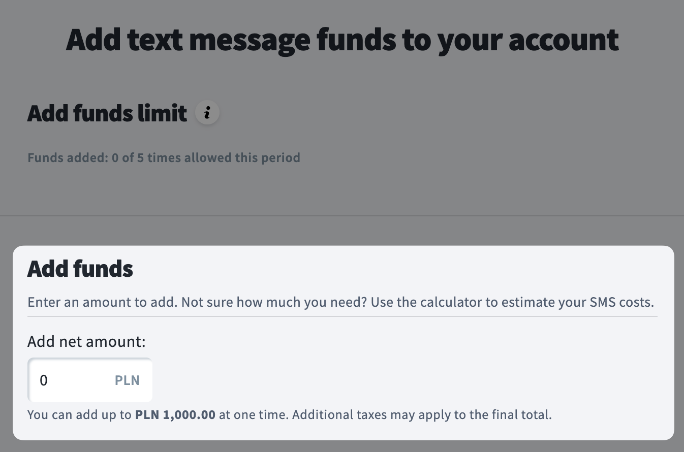 Adding funds to SMS balance in SMB accounts.