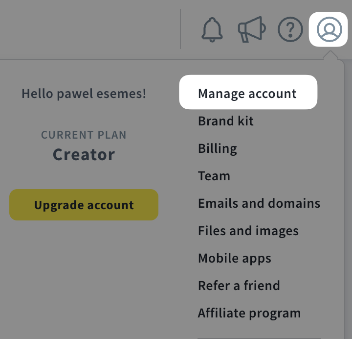 Where to find the Manage account section.