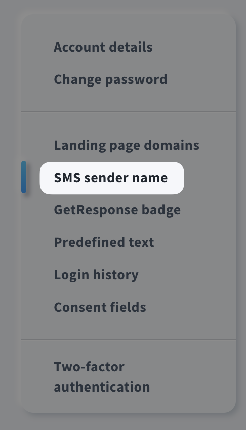 SMS sender name section under Manage account.