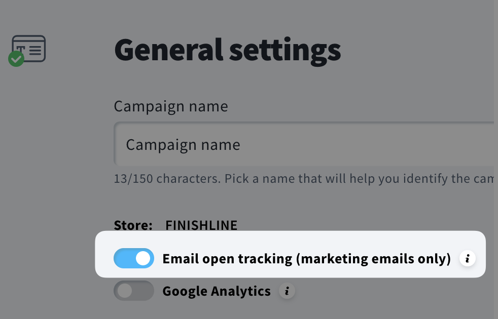 Toggle disabling open tracking in ecommerce campaigns.