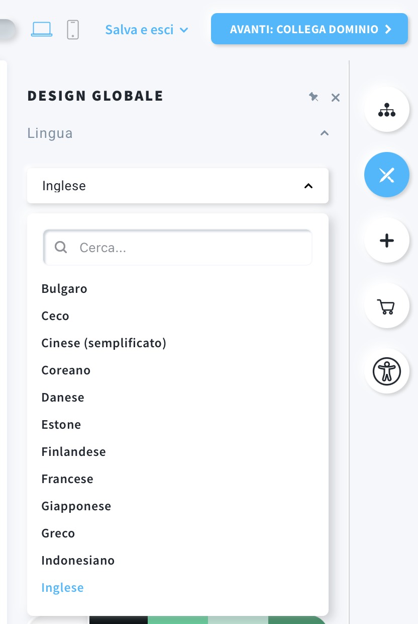 lingua del sito web