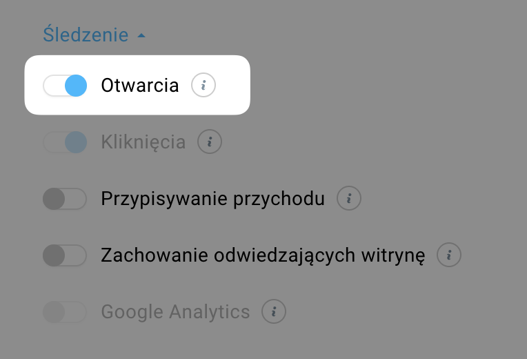 Przełącznik Otwarcia pozwalający na wyłączenie śledzenia otwarć w wiadomości.