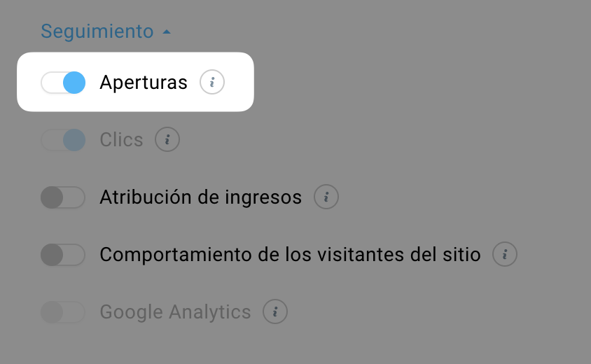 Interruptor de aperturas que permite desactivar el seguimiento de la tasa de apertura de un mensaje.