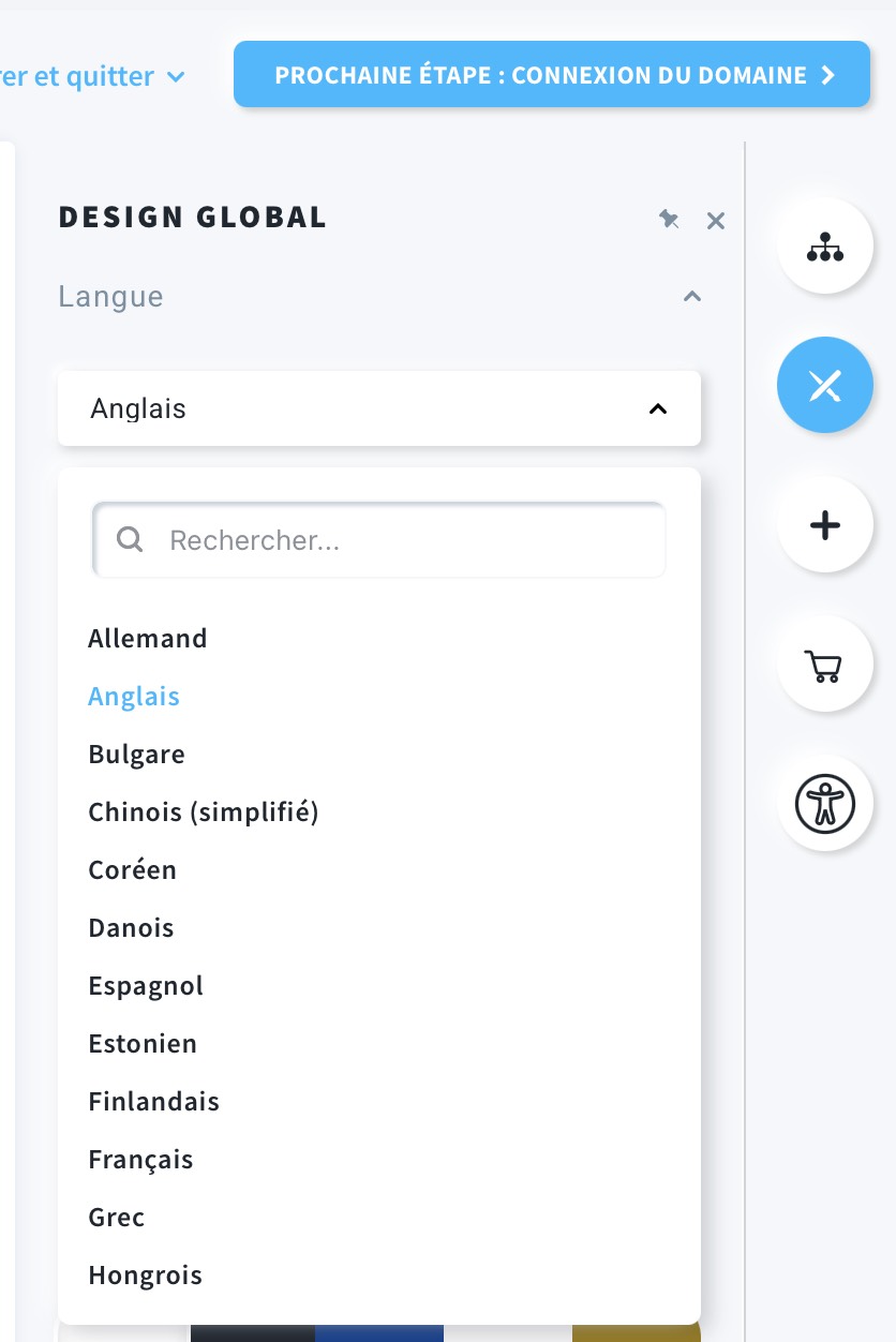 langue du site web