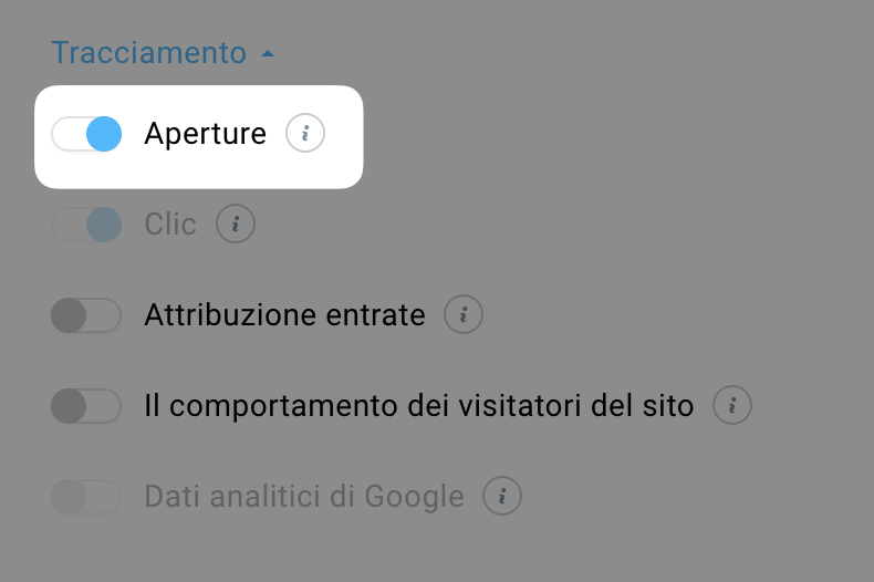 Interruttore delle aperture che consente di disattivare il monitoraggio del tasso di apertura di un messaggio.