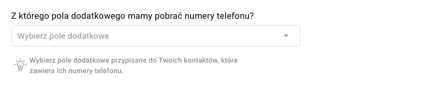 Wybór pola niestandardowego, z którego mają zostać pobrane numery telefonów.