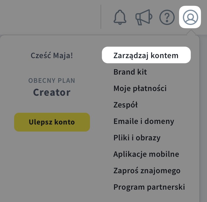 Gdzie znaleźć sekcję Zarządzaj kontem.