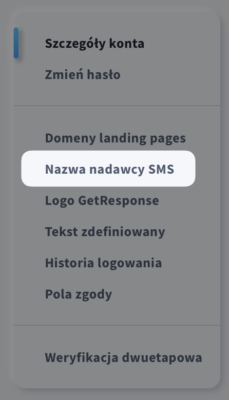 Sekcja nazwy nadawcy SMS w zakładce Zarządzaj kontem.