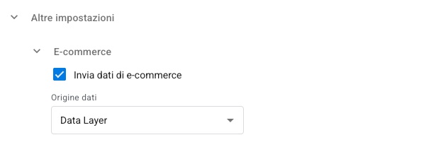 Configurazione dei dati e-commerce all'interno dei tag in GTM