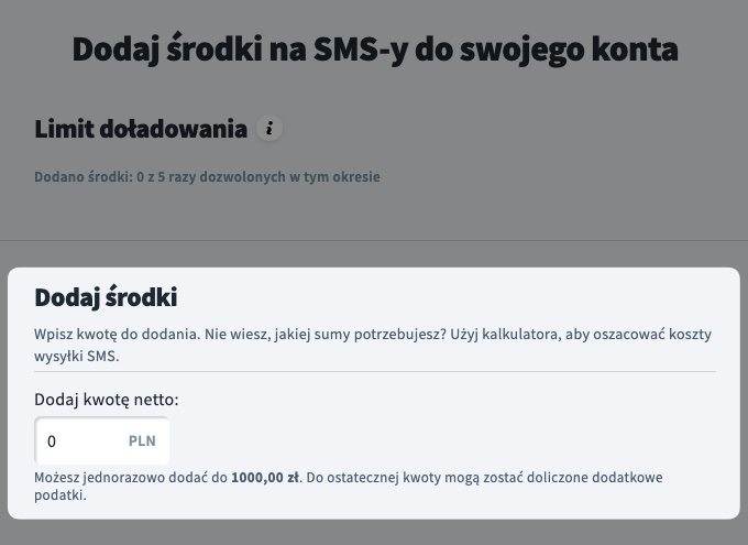 Doładowywanie środków na koncie SMS w kontach typu SMB.
