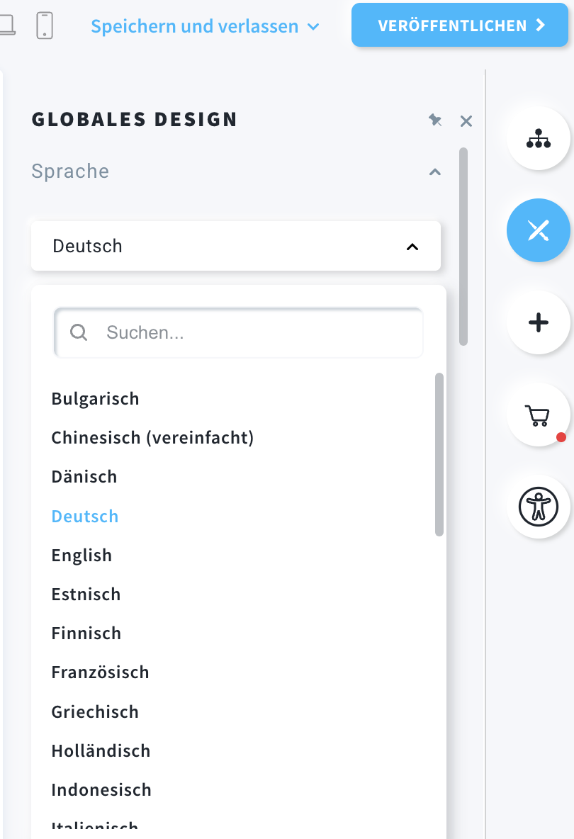 landing page sprache