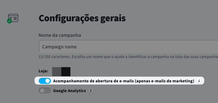 Desativar ou desativar o rastreio de abertura em campanhas de comércio eletrónico.