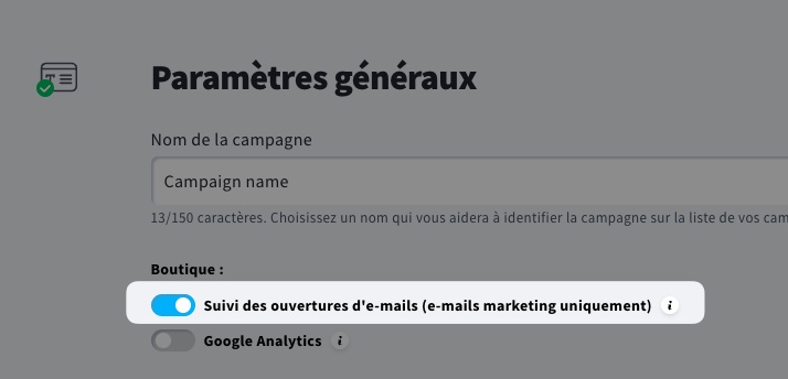 Activer/désactiver le suivi des pages ouvertes dans les campagnes e-commerce.
