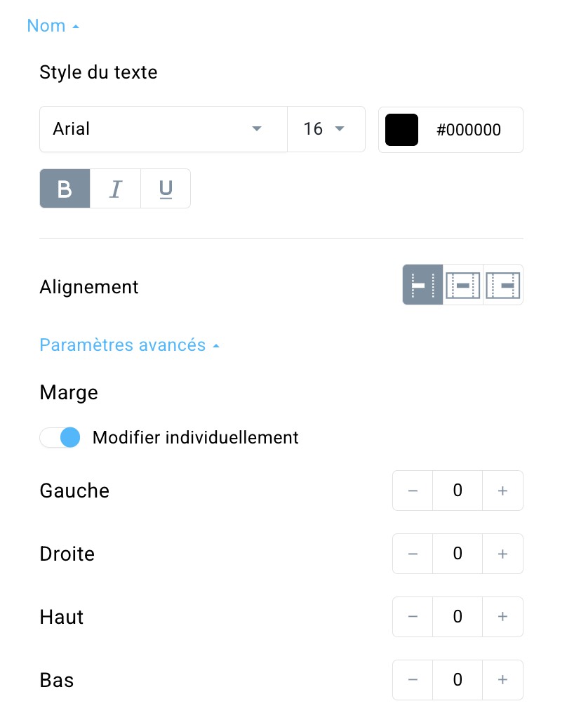 paramètres de nom.