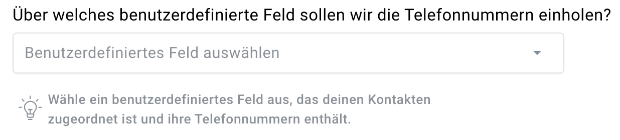 Benutzerdefiniertes Feld für Telefonnummern auswählen