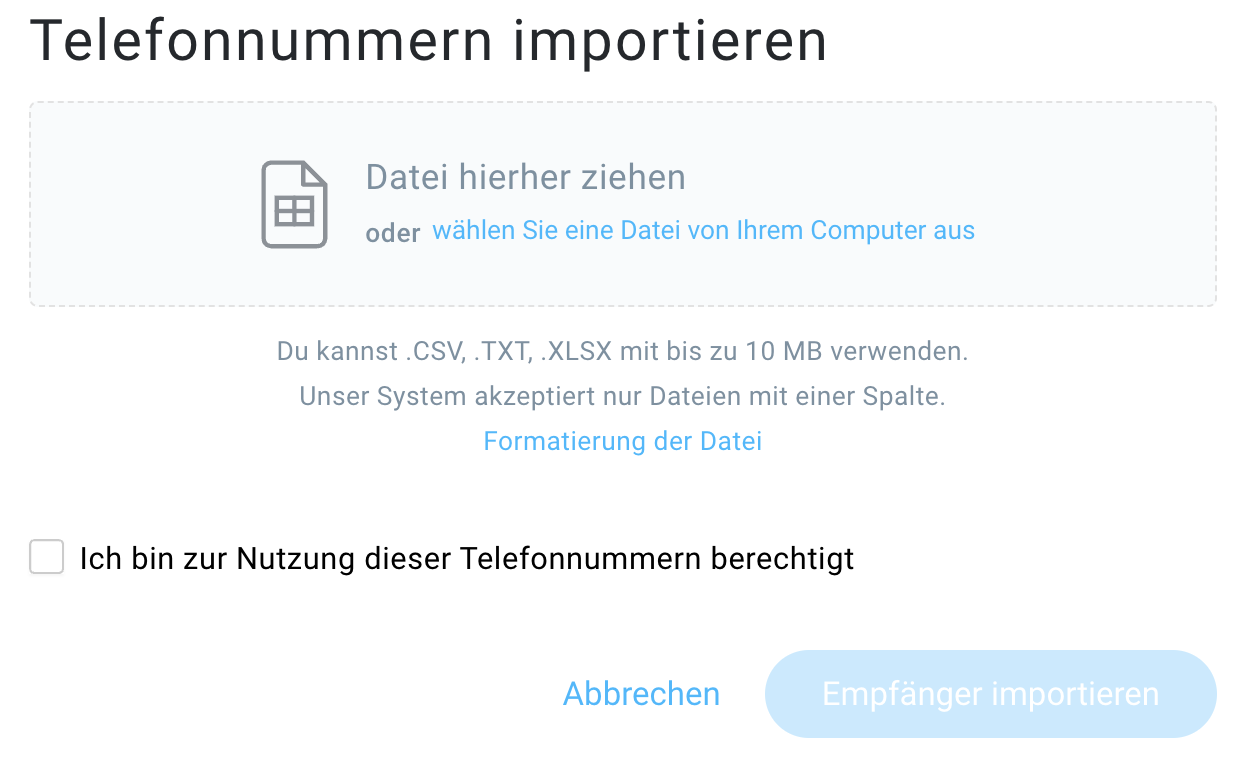 Datei mit Telefonnummern importieren