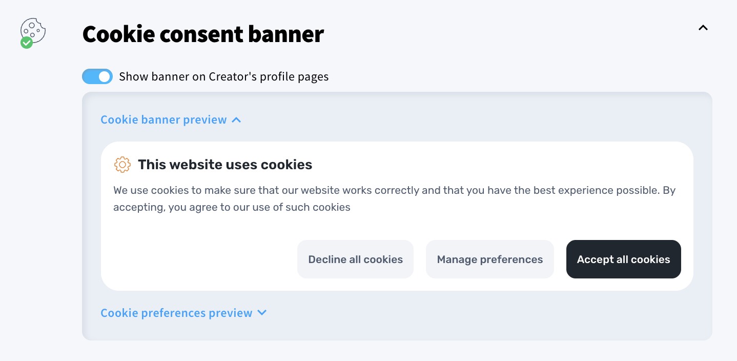 Cookie consent banner section.