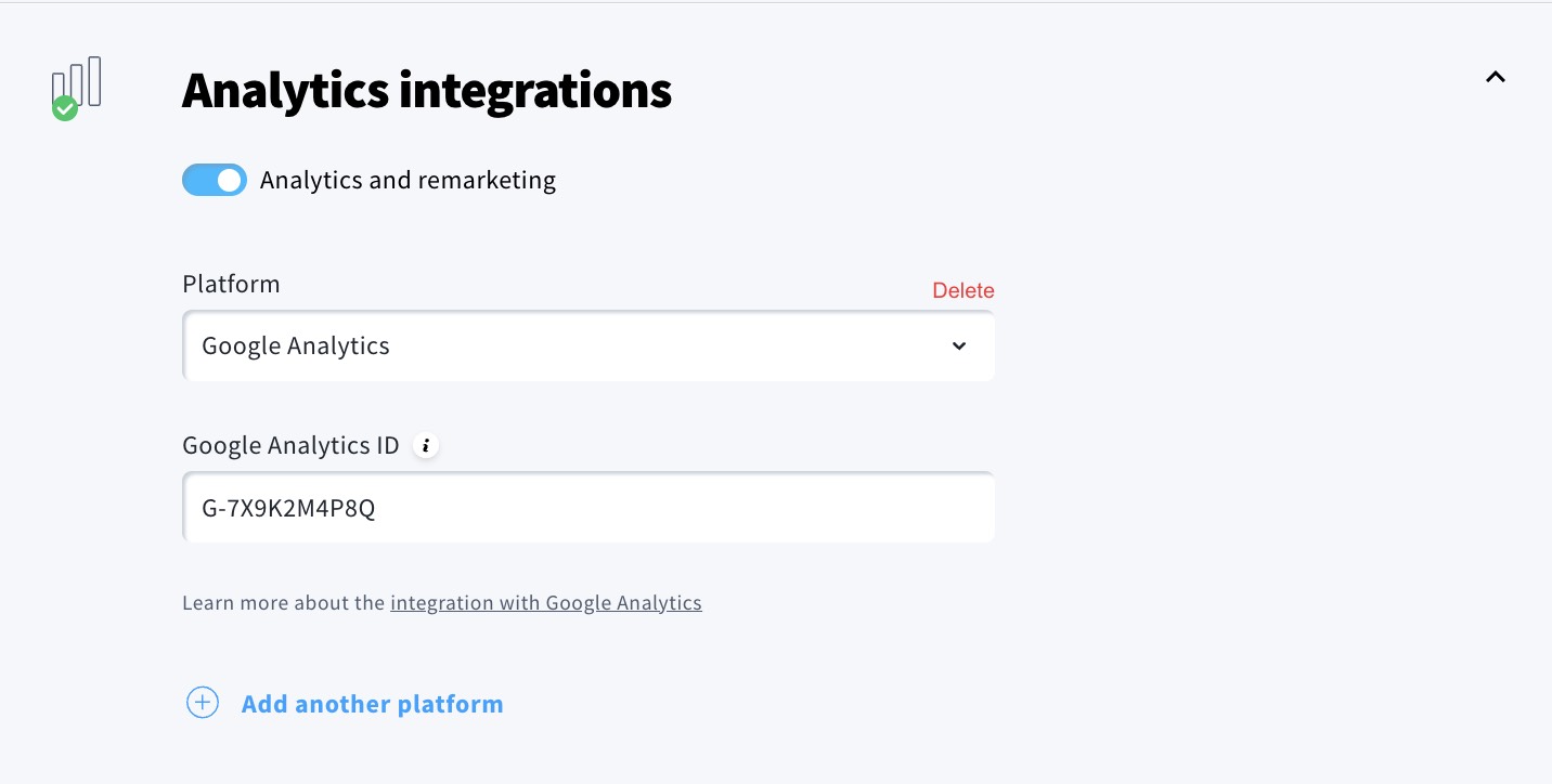 Analytics integrations section.