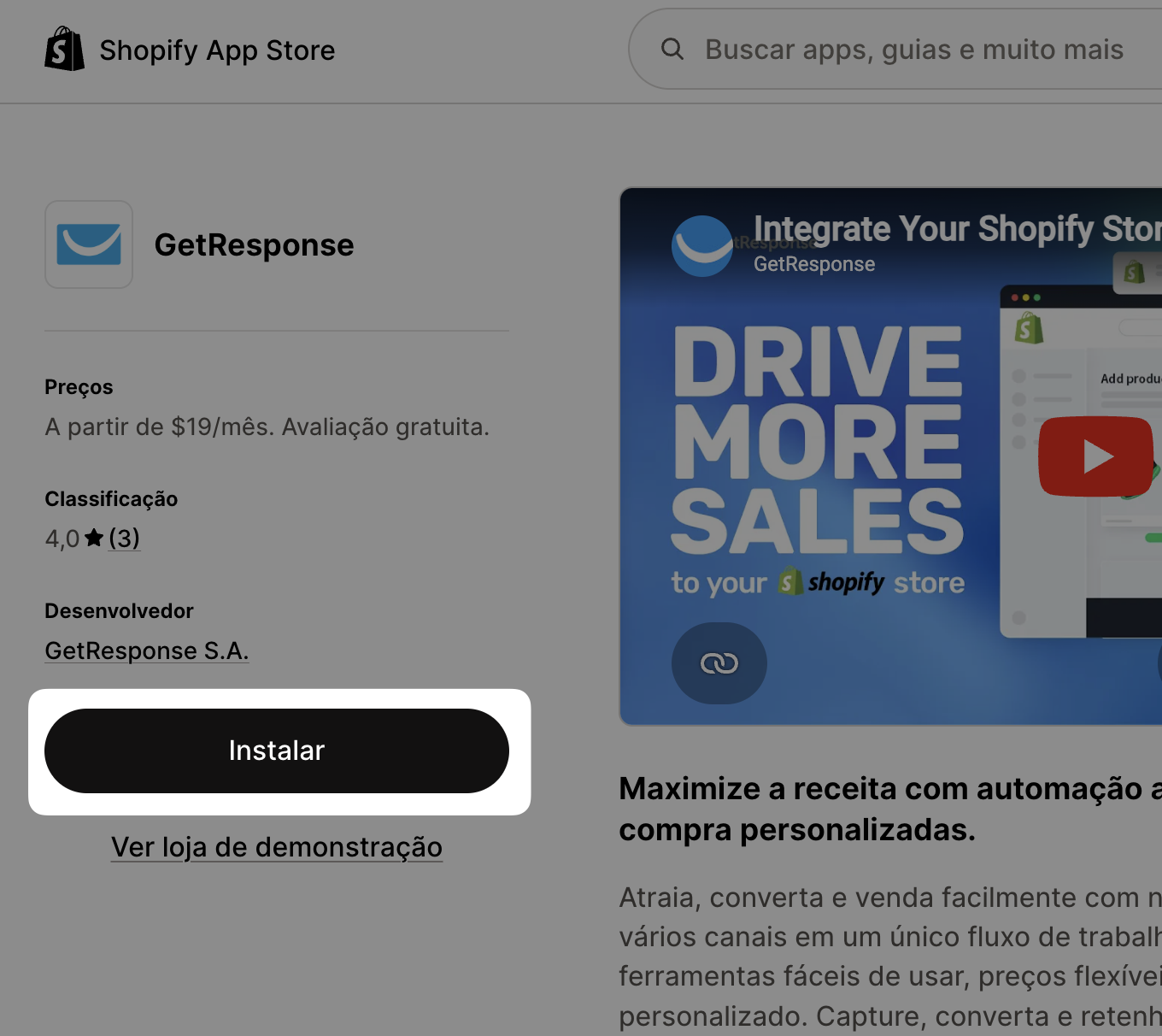 Instalação de plugins no Shopify