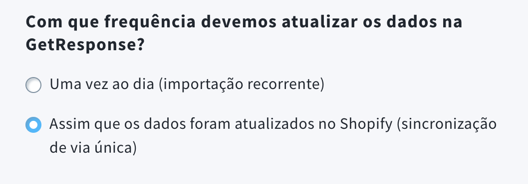 Frequência de sincronização de dados na integração com o Shopify