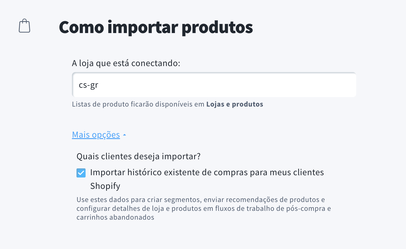 Seleção de lojas na integração Shopify