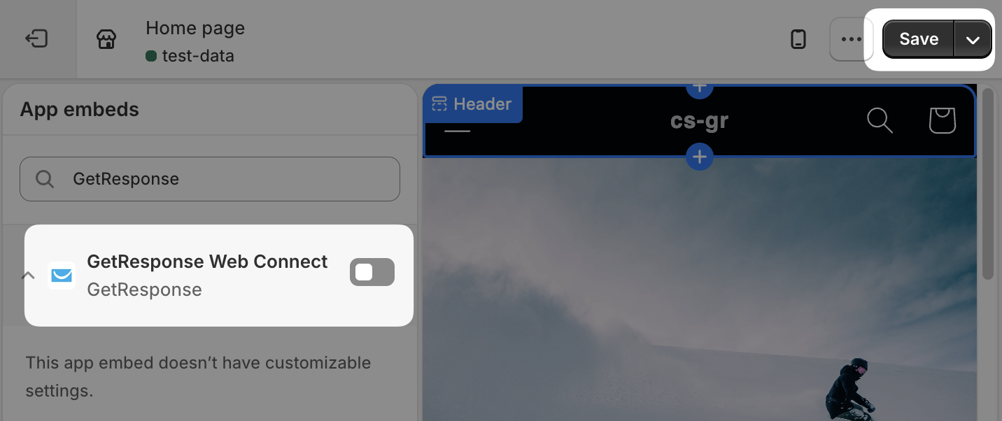 Activar o GetResponse Web Connect no Shopify
