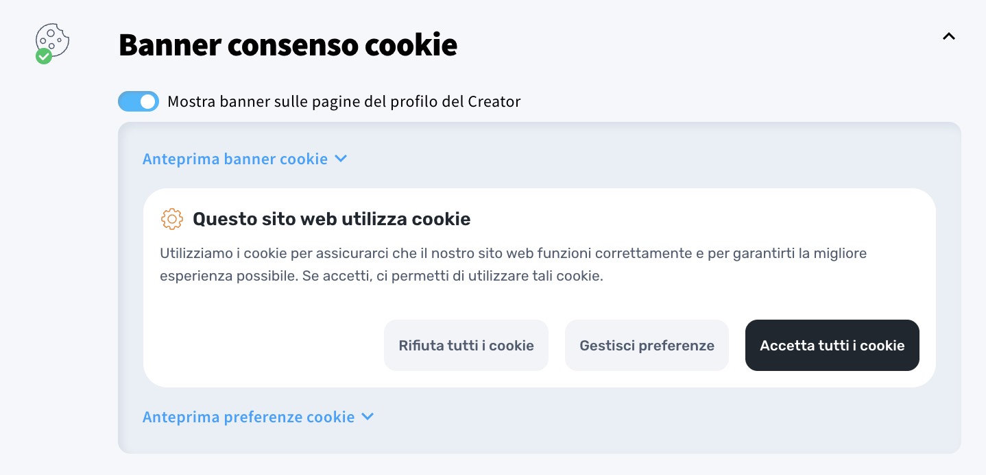 Banner consenso cookie.