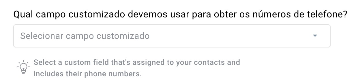 Selecionar o campo personalizado a utilizar para obter os números de telefone.