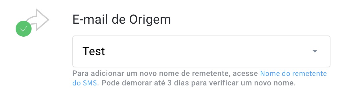 Selecionando o nome do remetente do SMS.
