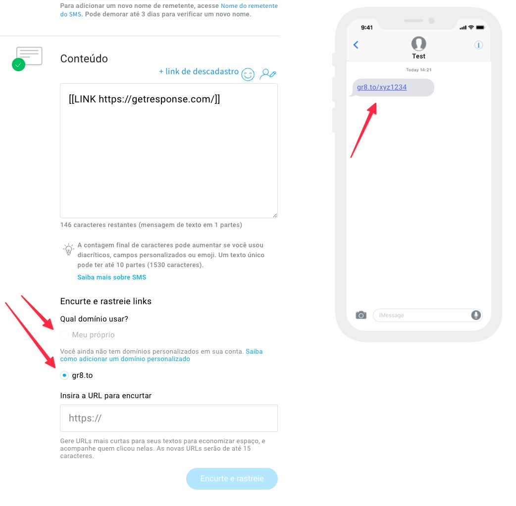 Adding SMS content, as well as unsubscribe and shortened links.