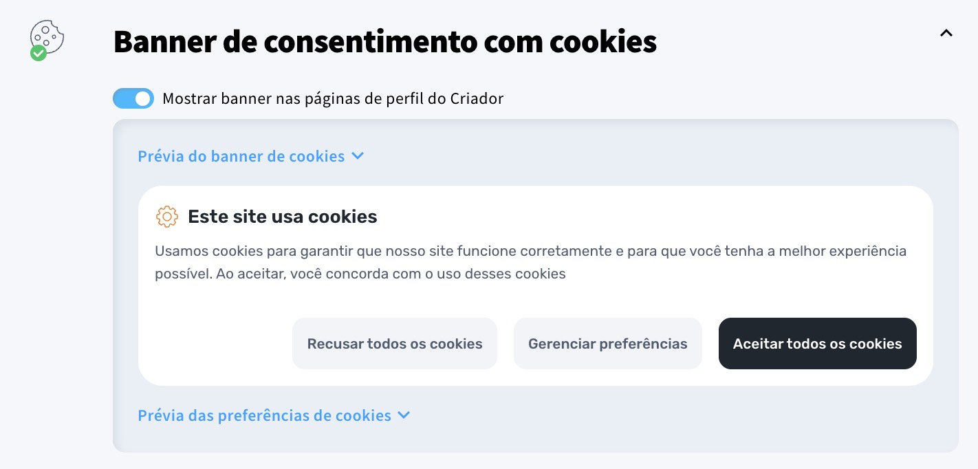Banner de consentimento com cookies.