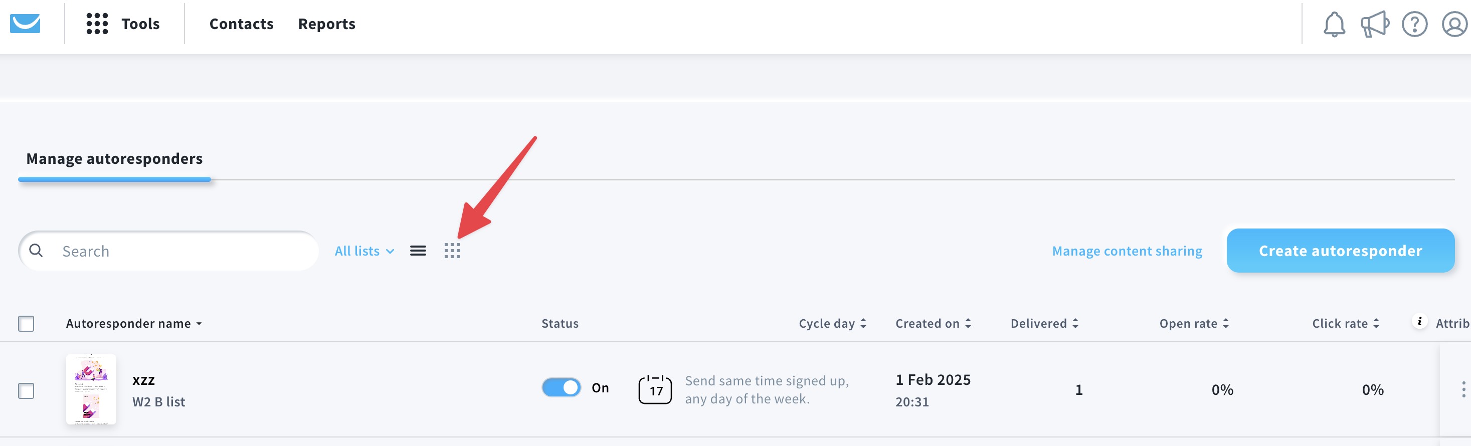 Location of calendar view icon.