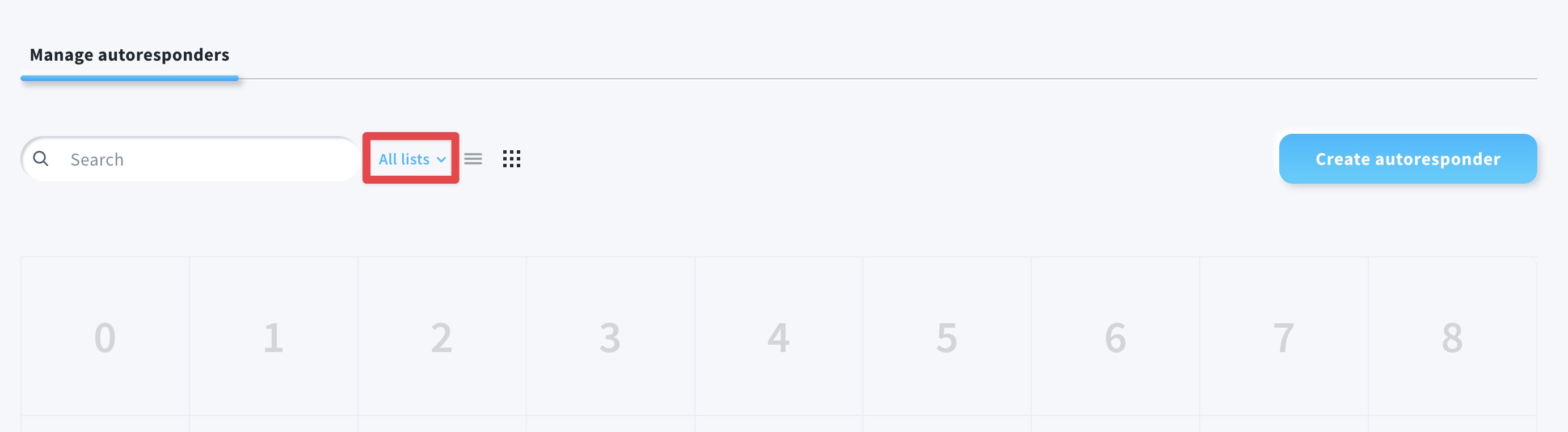 Location of all lists dropdown.
