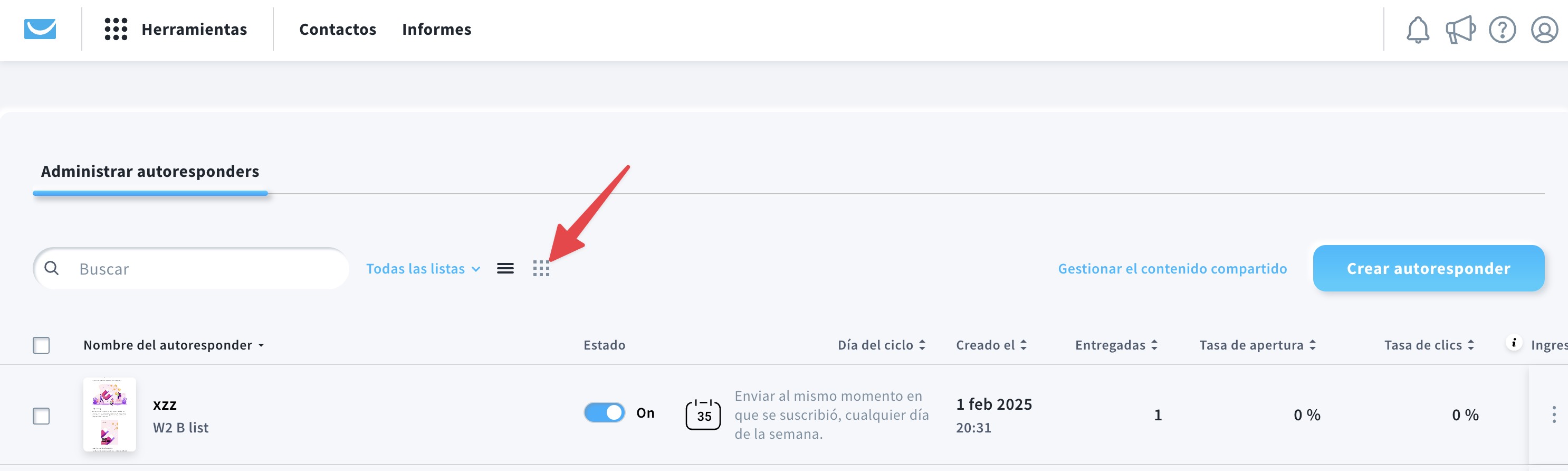 Ubicación del icono de la vista de calendario.
