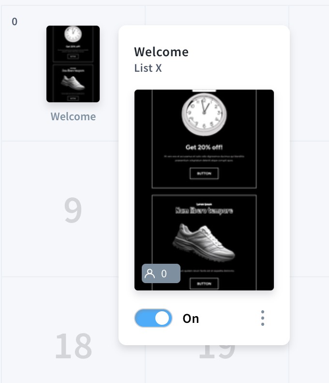 Detalles de un mensaje de autoresponder en la vista de calendario.