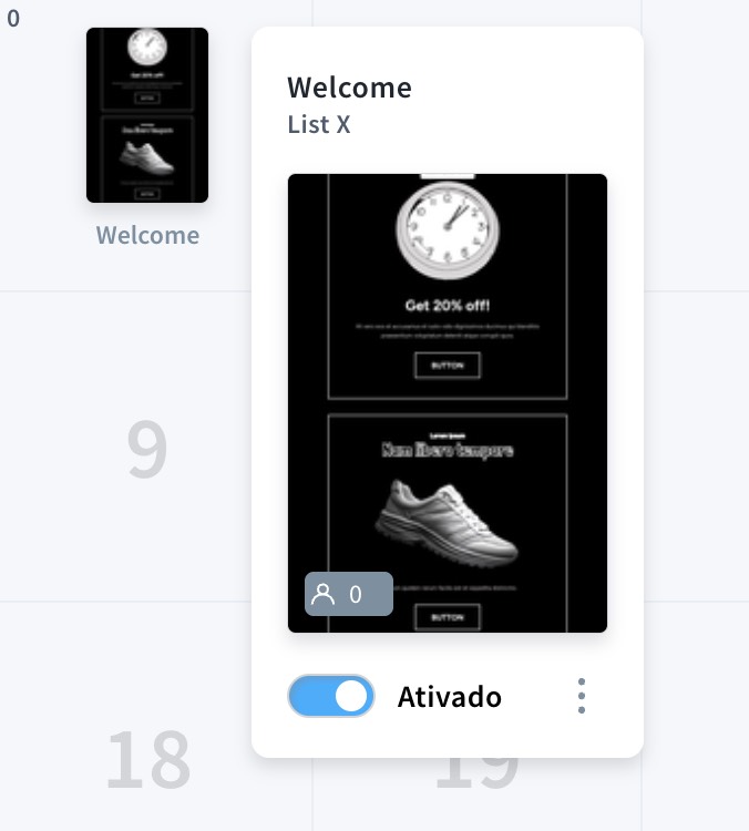 Detalhes de uma mensagem de autoresponder na vista de calendário.