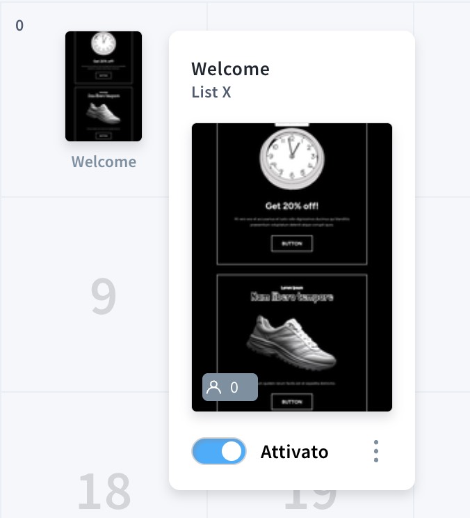 Dettagli di un messaggio autoresponder nella vista calendario.
