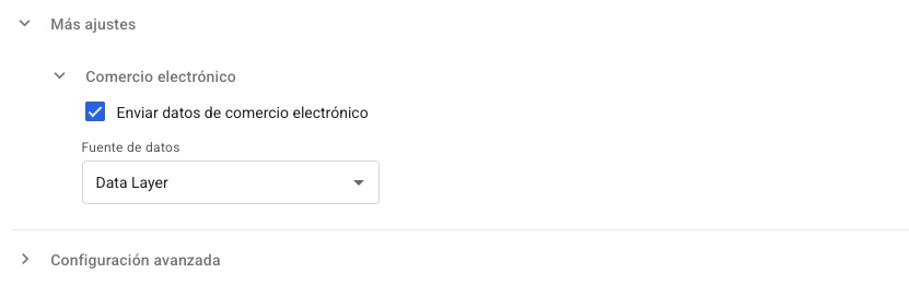 Configuración de datos de comercio electrónico dentro de las etiquetas en GTM