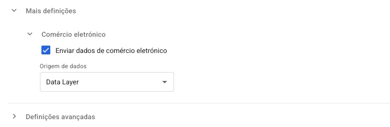 Configuração de dados de e-commerce em Tags no GTM