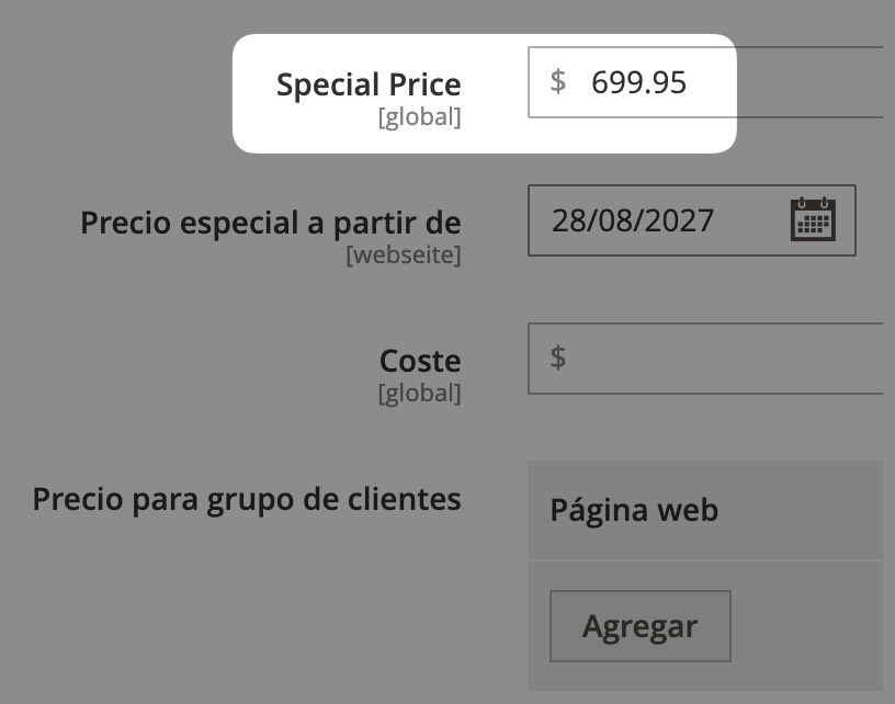 Configuración de precios especiales en Magento.