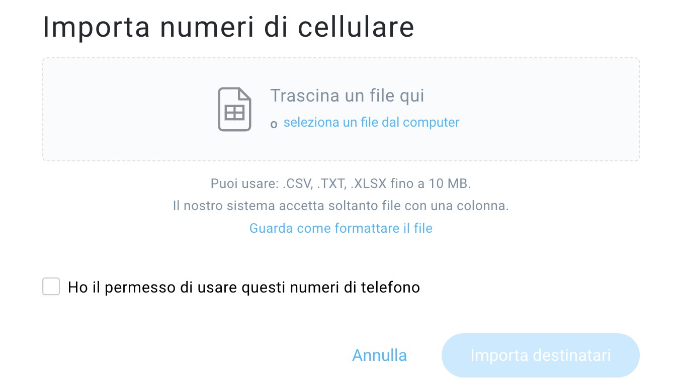 Importazione di un file contenente numeri.