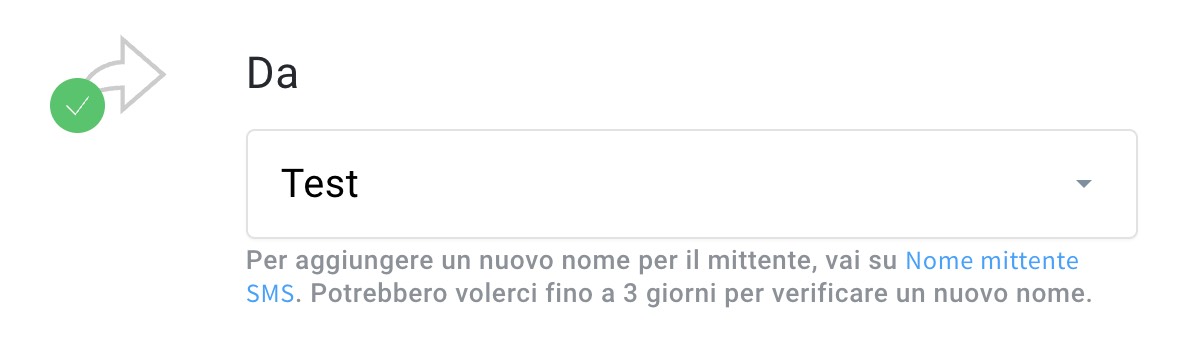 Scelta del nome del mittente degli SMS.
