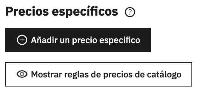 Configuración para precios especiales