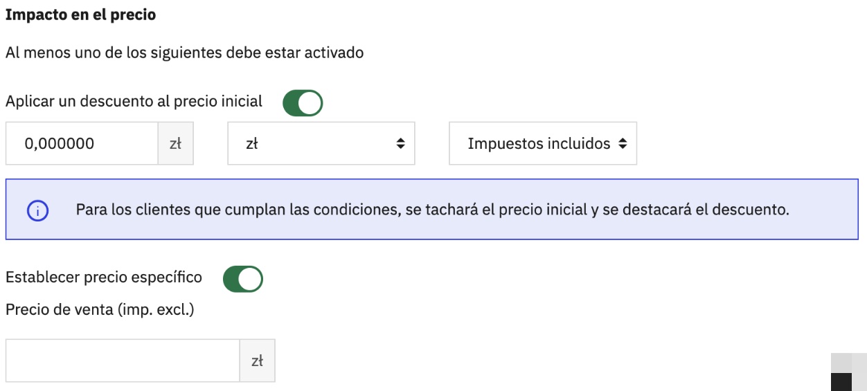 Configuración para el impacto en el precio