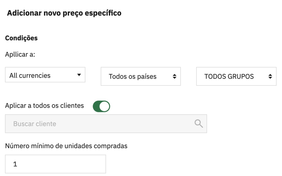 Adicionar definições para novo preço especial
