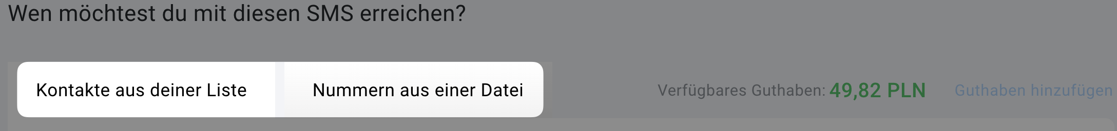 Auswählen, ob Sie die Nachricht an Kontakte aus einer ausgewählten Liste in Ihrem GetResponse-Konto oder an Kontakte senden möchten, die aus einer Datei importiert wurden.