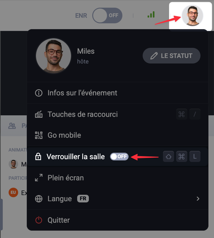 Option Verrouiller la salle dans le lobby du webinaire.