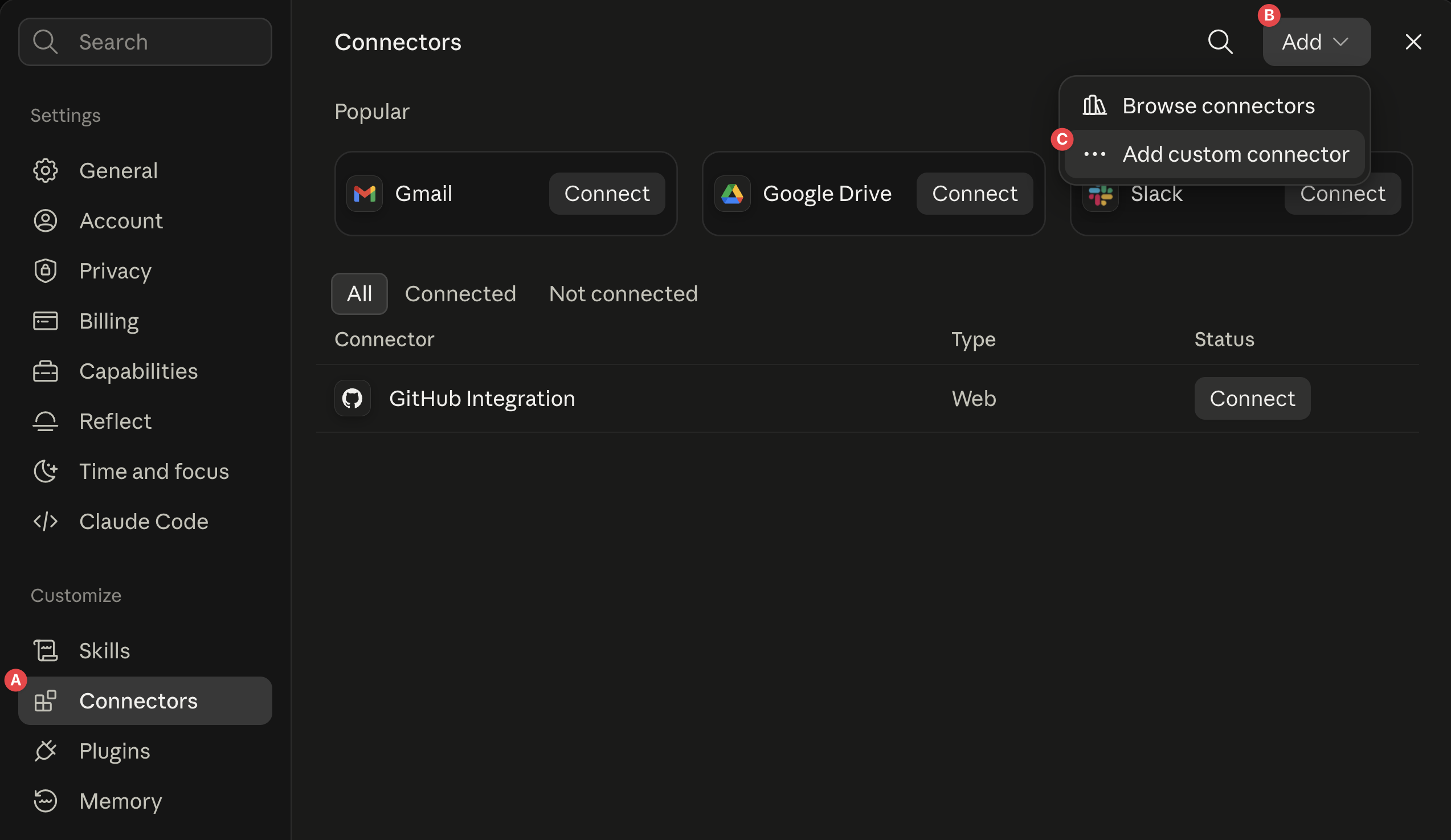 Connector configuration in Claude